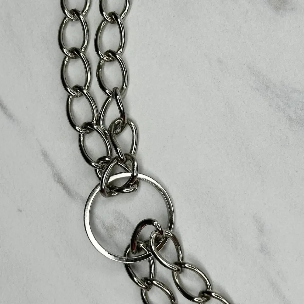 Coin Charm Silver Tone Metal Chain Link Belt Small (S) Classical Y2K Edgy ⚡